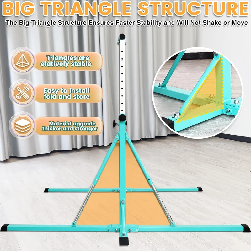 Adjustable Foldable Gymnastics Bar 5FT/6FT with Mat, Horizontal Kids Training Bar, Heights 35.4""–59"" / 45""–71"", 500 lb Capacity