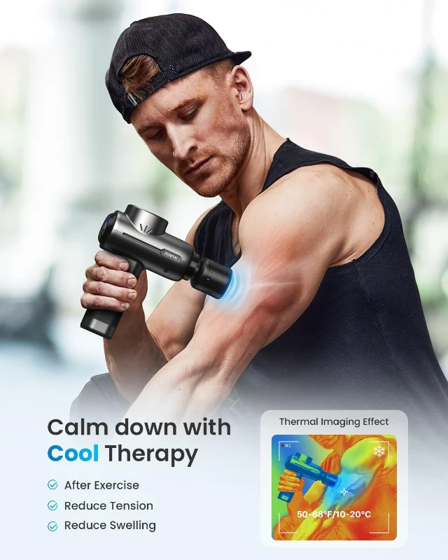 RENPHO Thermacool Deluxe Massage Gun with Heat & Cold Therapy, Portable Deep Tissue Percussion Massager with Charging Stand & App Connectivity — Gift for Him/Her