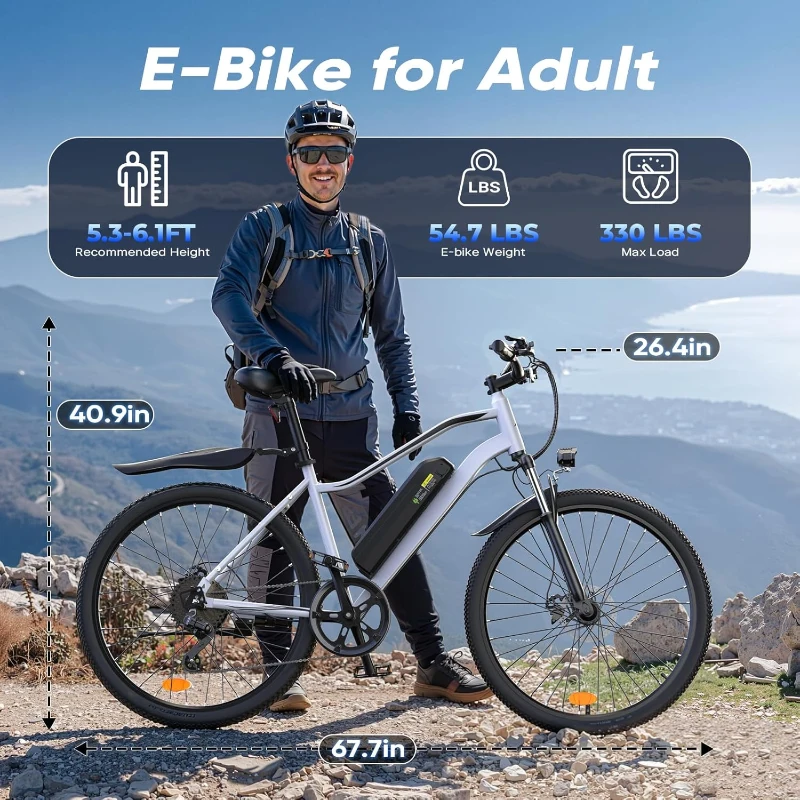 Electric Bike for Adults – 750W or 1000W Peak Electric Mountain Bike, Up to 60 Miles Range, 20 MPH, 20""/26"" Tires Lightweight Commuter E-Bike