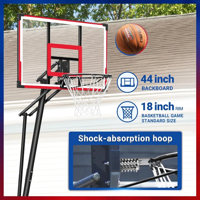 WIN.MAX Portable Basketball Hoop System — 44 in Backboard with Large Fillable Base, Adjustable 4.9–10 ft, 18 in Rim