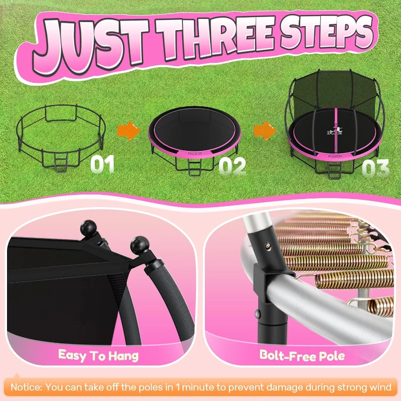 BCAN Outdoor Trampoline with Net Enclosure and Ladder — 8/10/12/14/15/16FT Recreational Trampoline, ASTM Approved for Kids & Adults