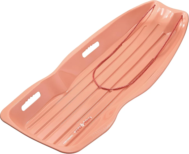 Retrospec Retrorider Plastic Snow Sled — Toboggan-Style with Pull Rope, Cold-Resistant Coating and Hard Bottom for Smooth Downhill Rides — Available in 35"" and 48"" for Kids and Adults