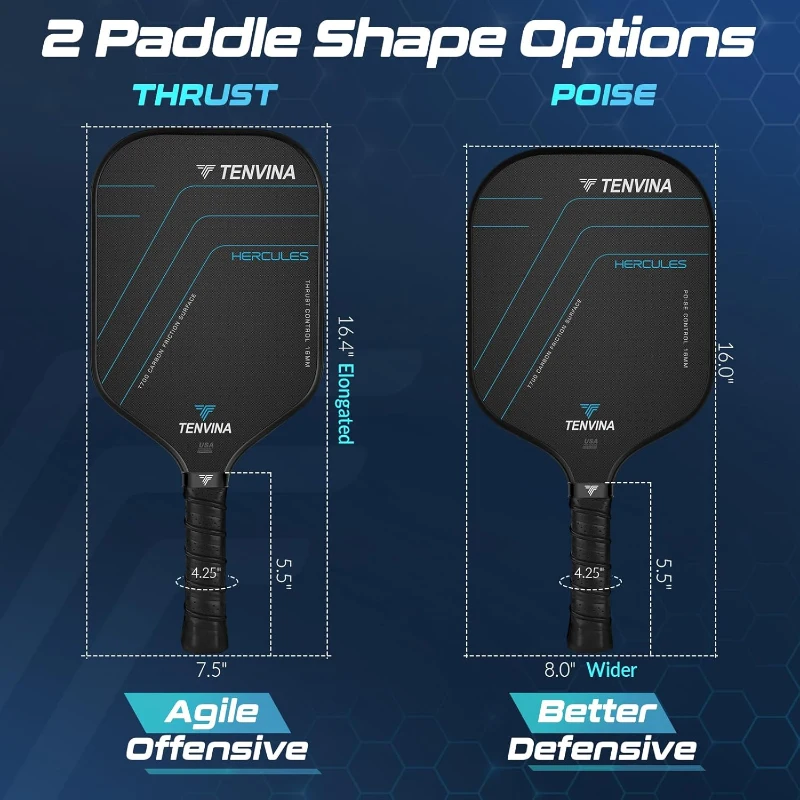 TENVINA T700SC Multi-Layer Carbon Fiber Pickleball Paddle — Textured Spin Surface, 4 Shapes/Thicknesses, USAPA Approved