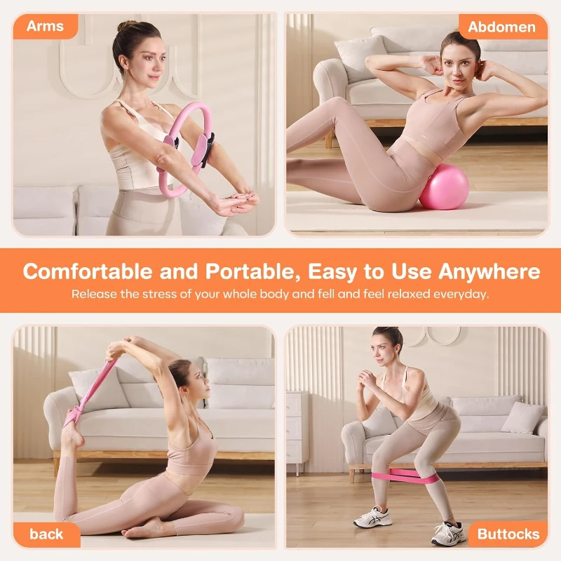 13-Piece Pilates Home Kit with 13-inch Ring, 10-inch Exercise Ball & Multi-Level Resistance Bands – Complete TPE Pilates Set for Beginners and Advanced