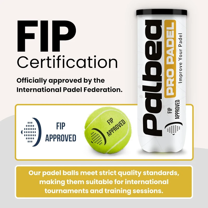 Palbea PRO Padel Balls – FIP-Approved High-Visibility Felt Padel Balls, Pressurized Tubes of 3 (Options: 6 / 12 / 24 Tubes) for Training and Tournaments