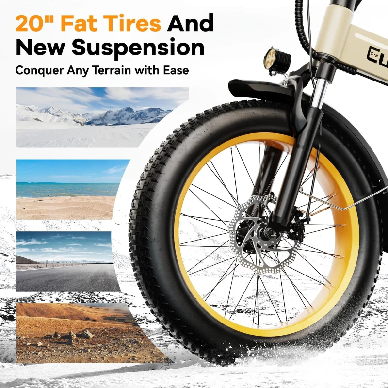 KEBIKO 1000W Folding Electric Bike – 48V 20Ah Removable Battery, 30+ MPH Top Speed, Up to 80-Mile Range, 20"" Fat Tire Foldable E-Bike for Adults (Commute/Beach/Snow)