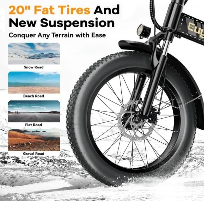 KEBIKO Folding Electric Bike 1000W Peak – 48V 20Ah Removable Battery, 30+ MPH, Up to 80-Mile Range, 20"" Fat Tire Foldable Ebike for Adults (Commute, Beach, Snow)