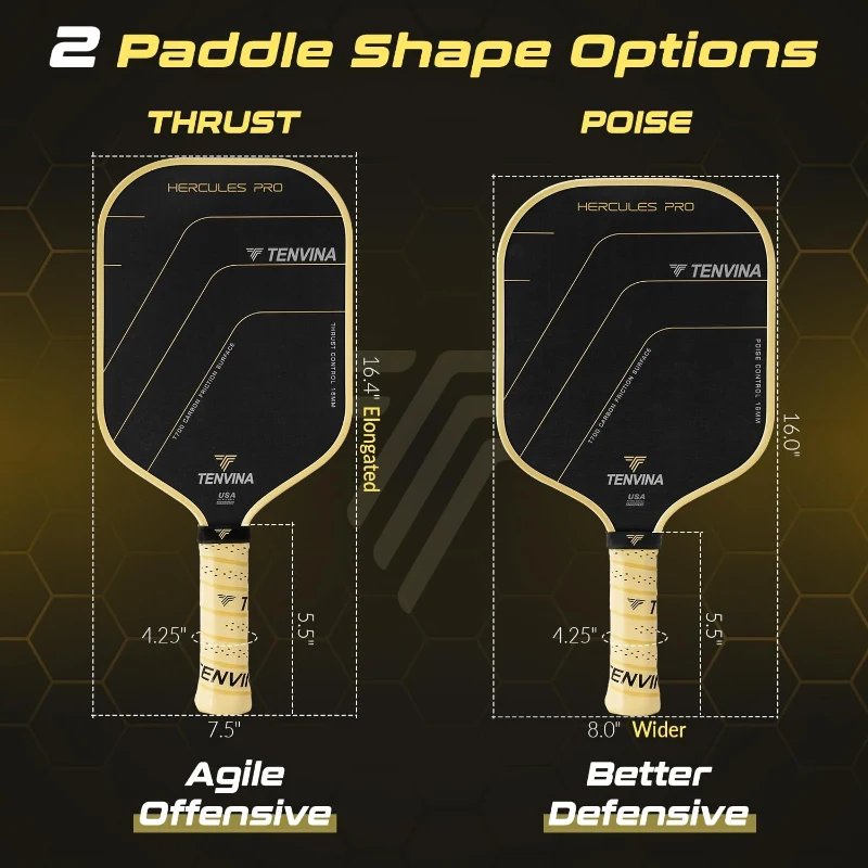 TENVINA HERCULES PRO Pickleball Paddle - USAPA Approved T700SC Thermoformed Carbon Fiber, 4-Layer Composite with Enlarged Sweet Spot