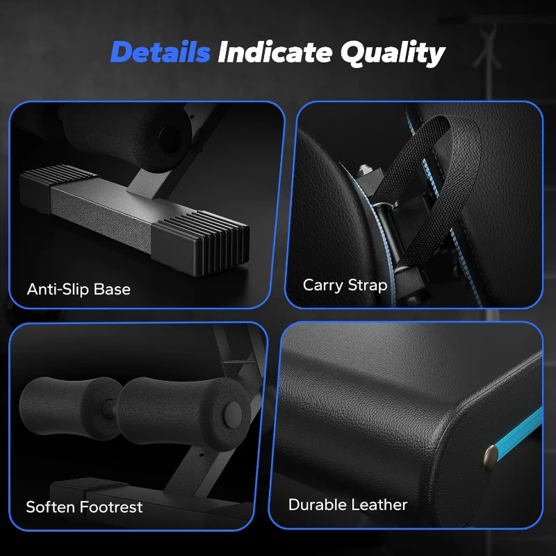 MERACH Foldable Weight Bench - Adjustable Incline Bench Press, 990 lb Capacity, 72 Training Angles for Full-Body Workouts