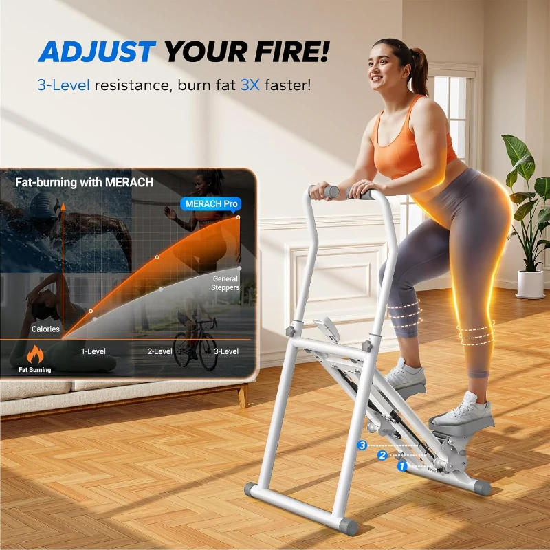 MERACH Pro Stair Stepper with 3-Level Magnetic Resistance, Adjustable Pedals & Handles, Compact Folding Cardio Climber