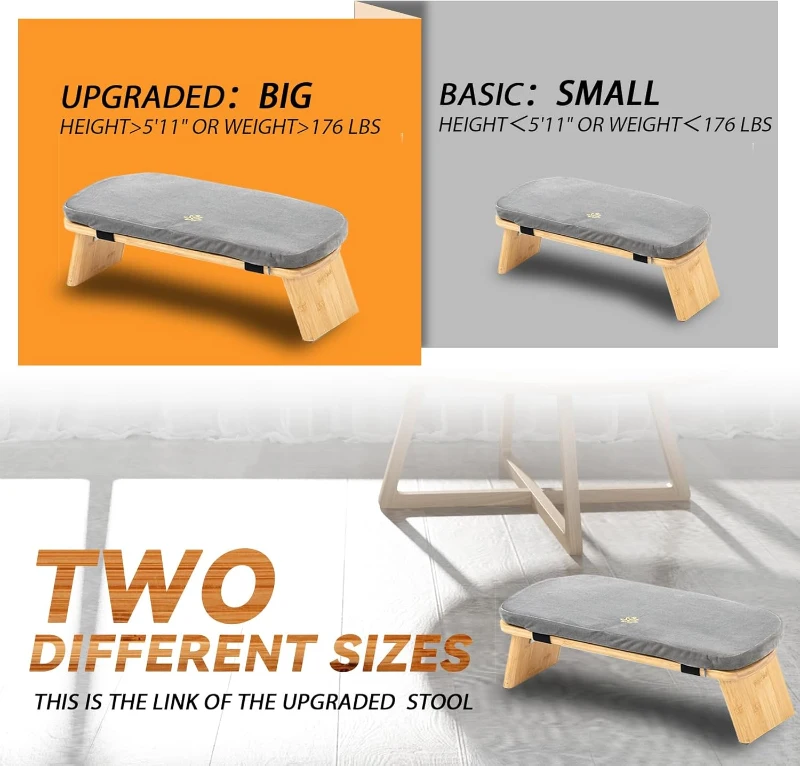 Large Bamboo Folding Meditation Bench with Cushion (Grey) – Upgraded Seiza Kneeling Stool, Ergonomic 6° Tilt with Magnetic Locking Hinges