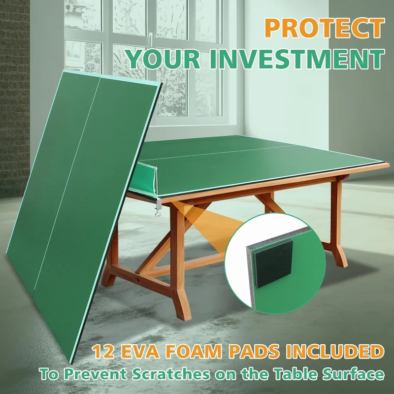 Indoor/Outdoor Foldable Ping Pong Table Top for Billiard Tables — 7/8/9FT Table Tennis Conversion with Net and 12 Foam Pads