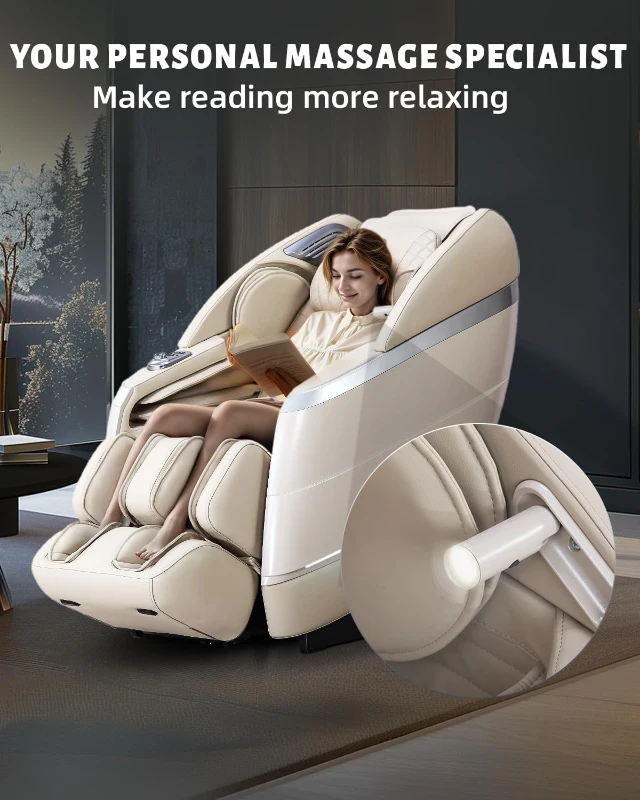 RelaxRelife 4D Full-Body Massage Chair with 166° Flexible SL Track, Reading Lamp, 18 Modes, 11 Techniques, 36 Airbags, Zero Gravity Recliner, Yoga Stretch & Foot Massage (Beige)