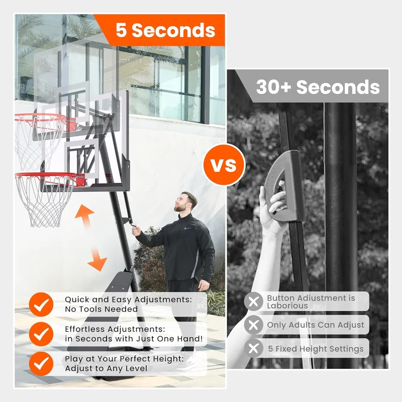 10ft Height-Adjustable Portable Basketball Hoop System with 45/48in Steel-Frame Backboard — Wheels & Fillable Base for Driveway, Backyard or Pool