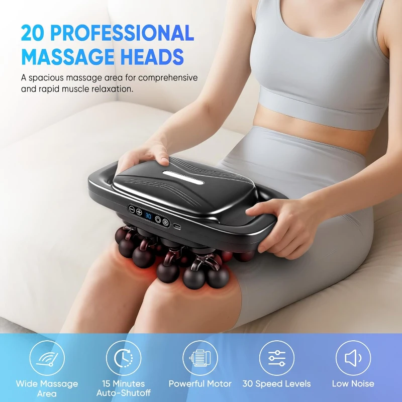 20-Head Deep Tissue Massage Gun — Percussion Massager with 3 Modes & 30 Levels for Back/Shoulders/Legs/Waist (Black, 20-Head)