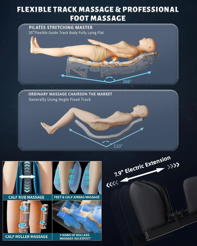 RelaxRelife 4D Full-Body Massage Chair with 166° Flexible SL Track, Reading Lamp, 18 Modes, 11 Techniques, 36 Airbags, Zero Gravity Recliner, Yoga Stretch & Foot Massage (Black)