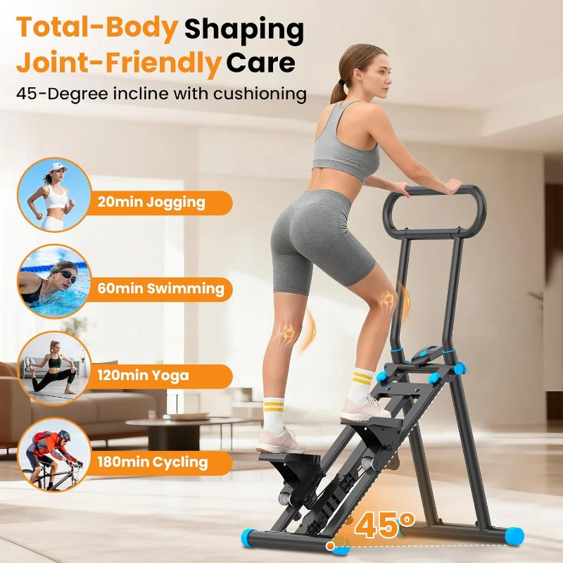 HXD-ERGO Folding Stair Stepper with 6 Resistance Levels and Adjustable Handrail, Compact Stair Climber for Home Fitness