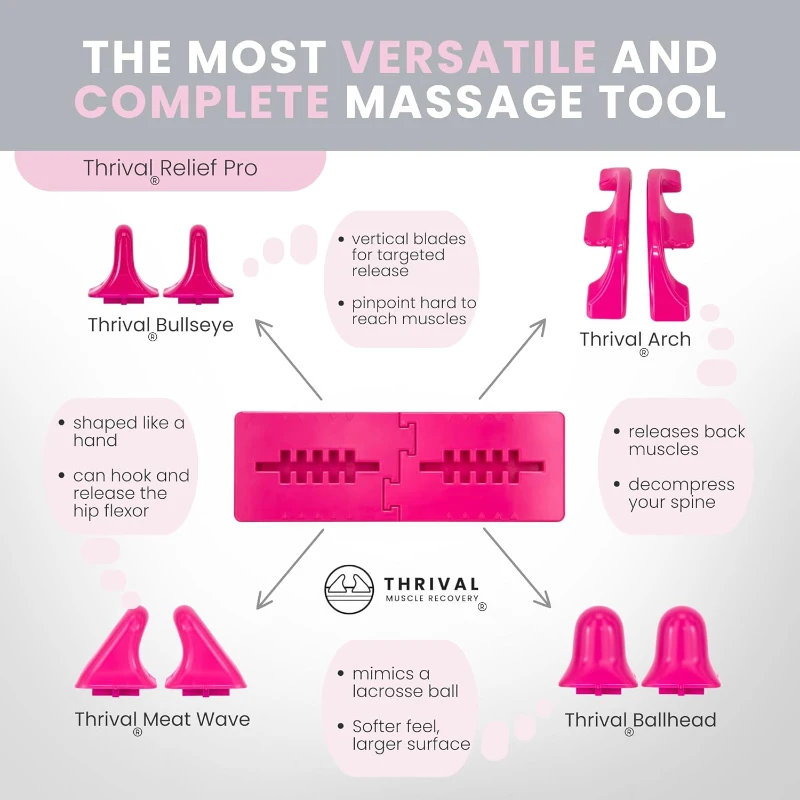 Thrival Relief Pro - Fully Adjustable Psoas, Back & Hip Flexor Release Tool for Deep Tissue and Trigger Point Massage (Pink) - Made in USA