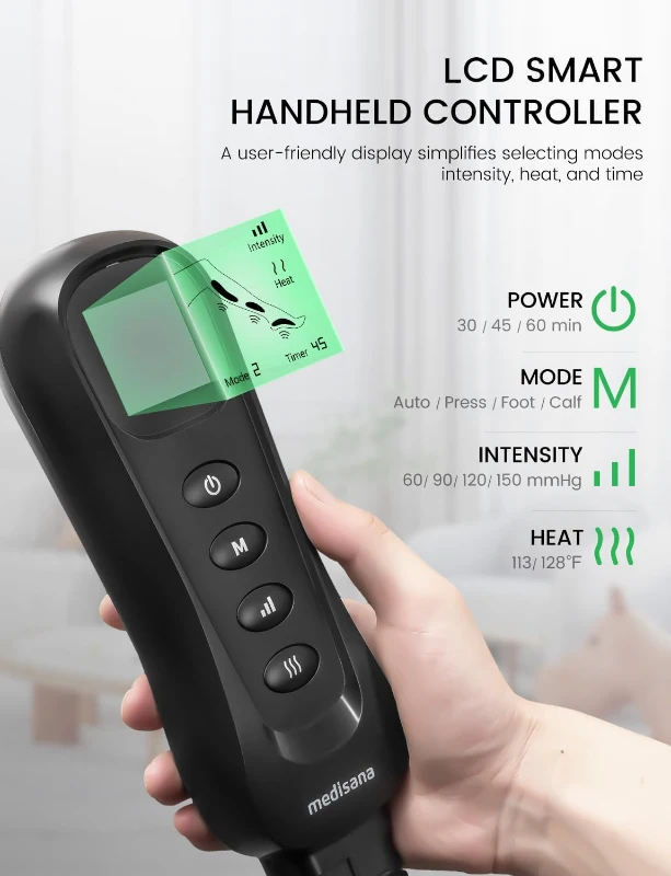 Medisana Leg & Calf Massager with Heat and Air Compression - Adjustable Circulation Therapy for Edema and Pain Relief (White)