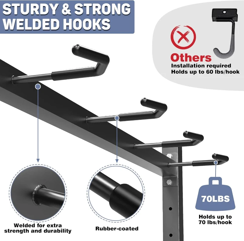 WALMANN Freestanding 4-Bike Floor Stand for Garage - Heavy-Duty Vertical Bike Storage with Welded Hooks