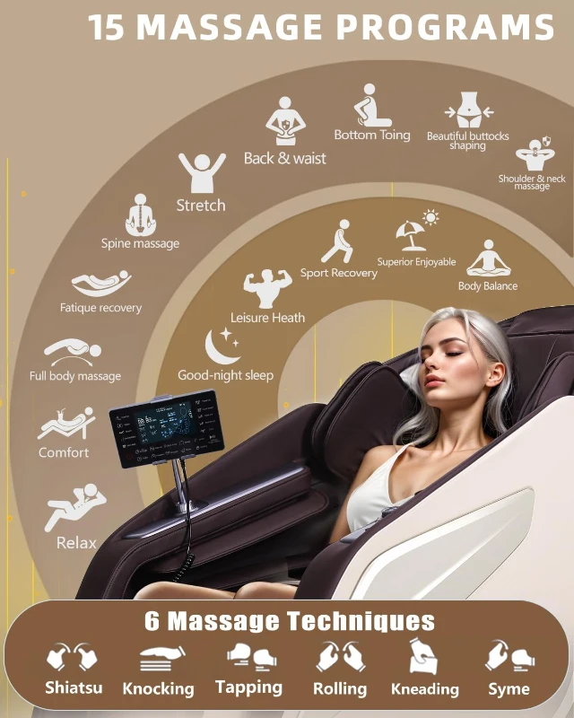 RelaxRelife Full-Body Zero Gravity Massage Chair – 4D Intelligent Shiatsu with Body Scan, SL-Track, Heated Back & Legs, AI Voice Control, Bluetooth Speaker, Airbags (Coffee)