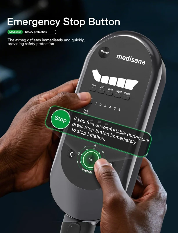 Medisana Full-Leg Compression Massager for Improved Circulation, Rechargeable Boots with 6 Modes & 7 Intensities (50–200 mmHg) — Recovery Device for Athletes, Muscle Relief & Pain Reduction