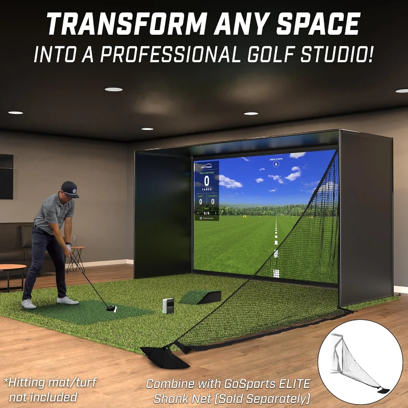 GoSports Golf Simulator Enclosure with Frame & HD Impact Screen Kit — Select 10x8 ft, 12x9 ft or 14x8 ft