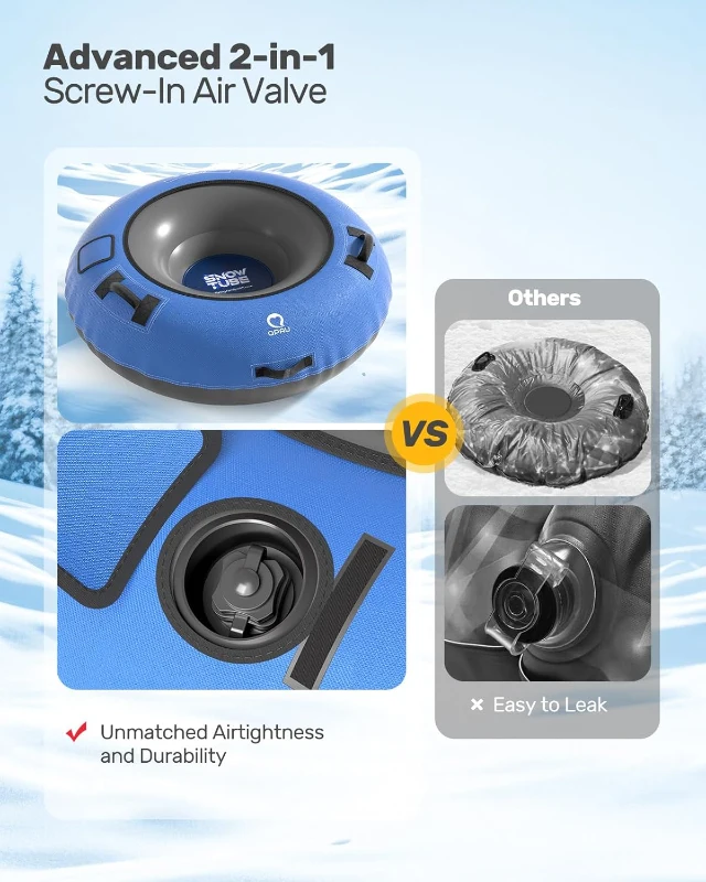 QPAU 48"" Heavy-Duty Snow Tube with Premium Canvas Cover — 2-Pack Inflatable Sled for Kids & Adults, Thickened Bottom, Detachable Tow Leash