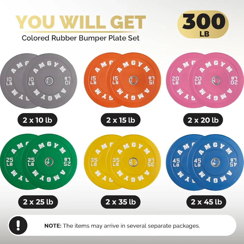 AMGYM Olympic 2-Inch Bumper Plate Set — Multi-Plate Package (10–45 lb Options), Rubber Weight Plates for Home Gym, Strength Training & Weightlifting