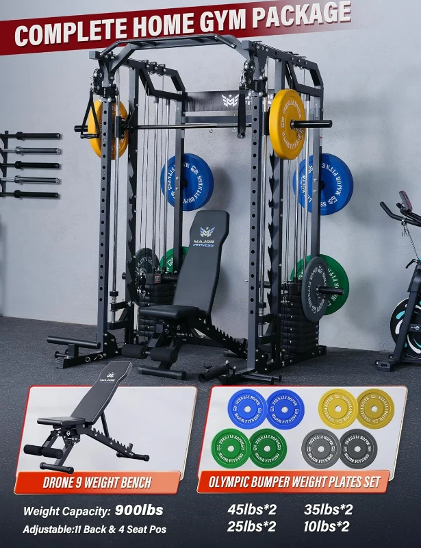 Major Fitness Drone2 Advanced Smith Machine — All-in-One Home Gym with Aluminum Pulley Set, Dual Lat Pulldown & Cable Crossover