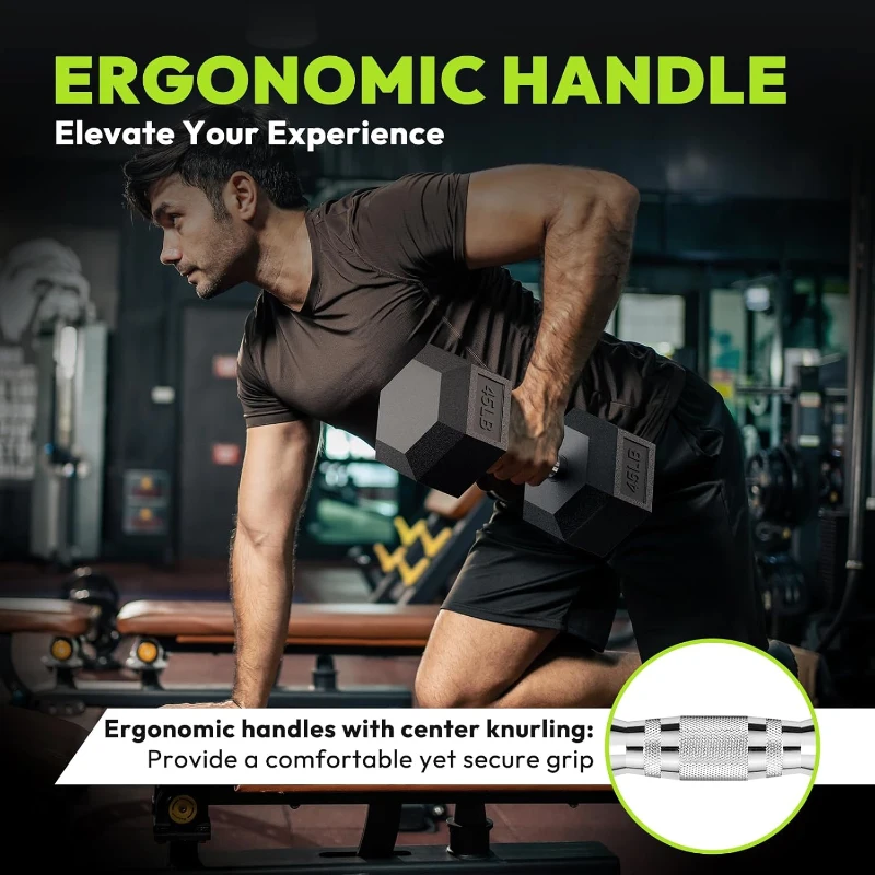 Hex Rubber-Encased Dumbbell Pairs (5–40 lb) — Solid Cast Iron Home Gym Hand Weights for Strength & Muscle Training