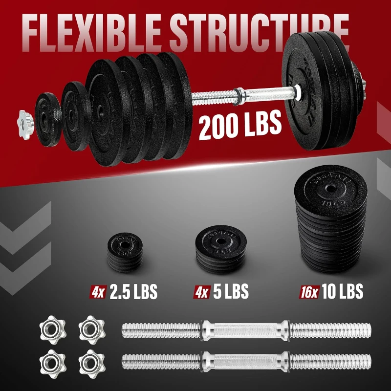 Yes4All Old-School Adjustable Dumbbell Pair with Loadable Plates & Star Lock Collars, 40–200 lb Capacity