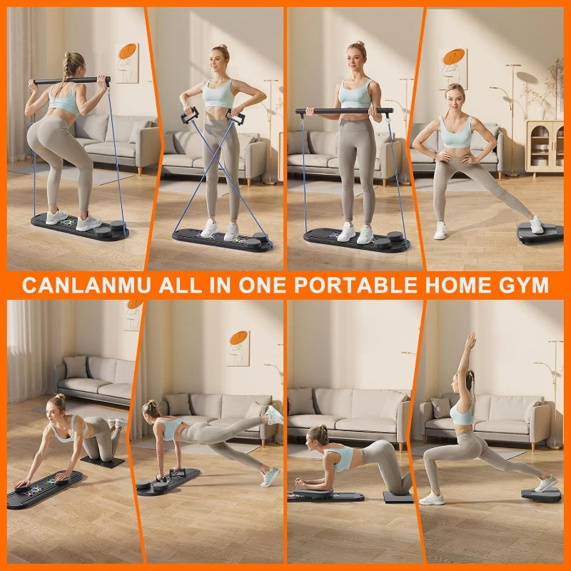 Multifunctional Foldable Pilates Board Reformer — Portable Ab & Core Trainer with Resistance Bands, Push-Up Handles, Balance Platform and Timer, Up to 330 lb Capacity