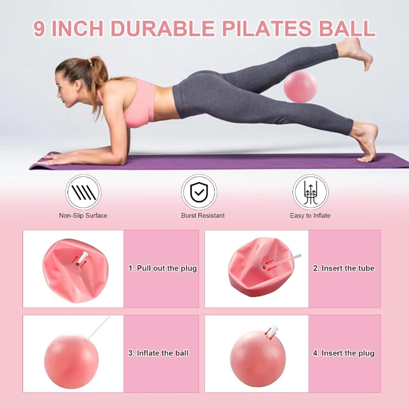 Pilates Home Workout Kit — 12"" Ring & 9"" Mini Ball with Adjustable 1 lb Wrist/Ankle Weights, 5 Latex Resistance Bands, TPE Stretch Band, Tape Measure & Carry Bag