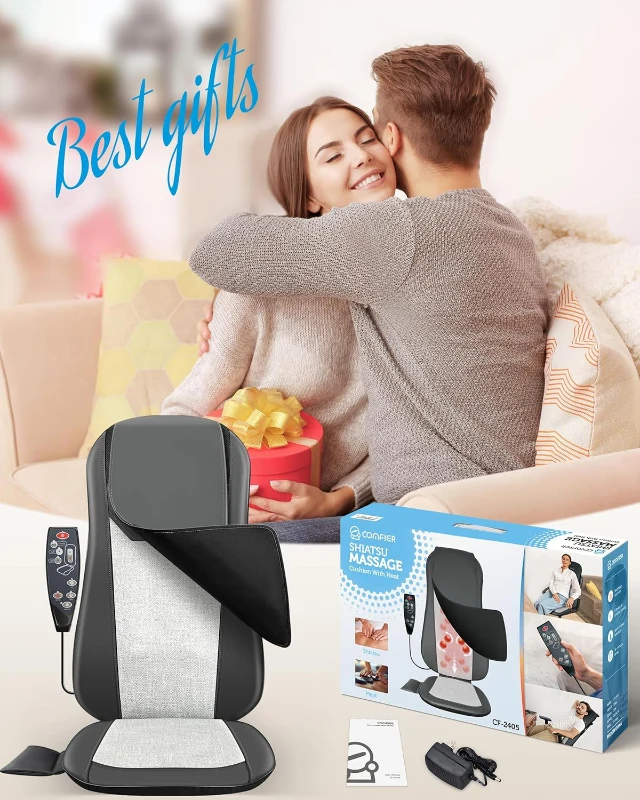 COMFIER Heated Back Massager Pad with Shiatsu, 2-Speed Full-Back Chair Massager with Spot Function and Vibrating Seat – Lightweight Massage Cushion for Home, Office, Gifts for Men & Women