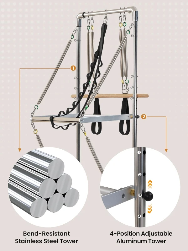 Oak Wood Pilates Reformer with Tower — Quick-Assembly Studio-Grade Reformer Machine with Tower & Accessories for Home and Gym