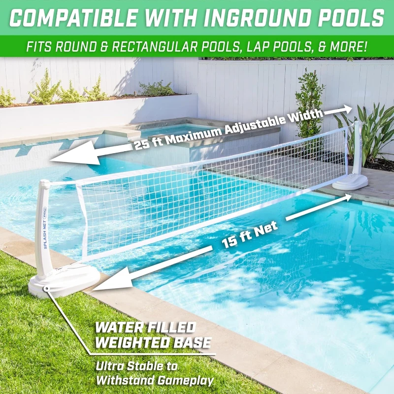 GoSports Splash Net PRO Pool Volleyball Set - Adjustable Water Volleyball Net with 2 Water Balls and Pump, Fits Most Inground Pools