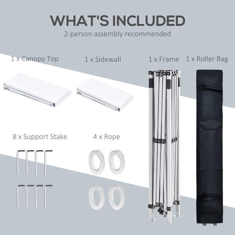 Outsunny 10&#39; x 10&#39; Pop Up Canopy Tent with Adjustable Height, 1 Sidewall, and Wheeled Carry Bag for Outdoor, Garden, Patio, White