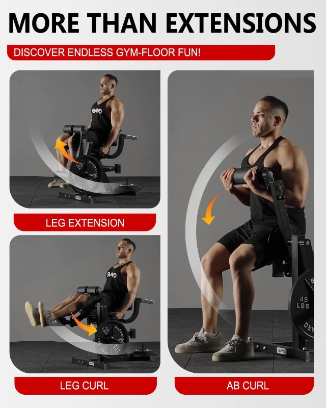 GMWD LE02 Plate-Loaded Leg Extension & Curl Machine, Adjustable Lower-Body Exercise Bench with Rotary Leg Attachment, Home Gym Thigh Trainer (Black)