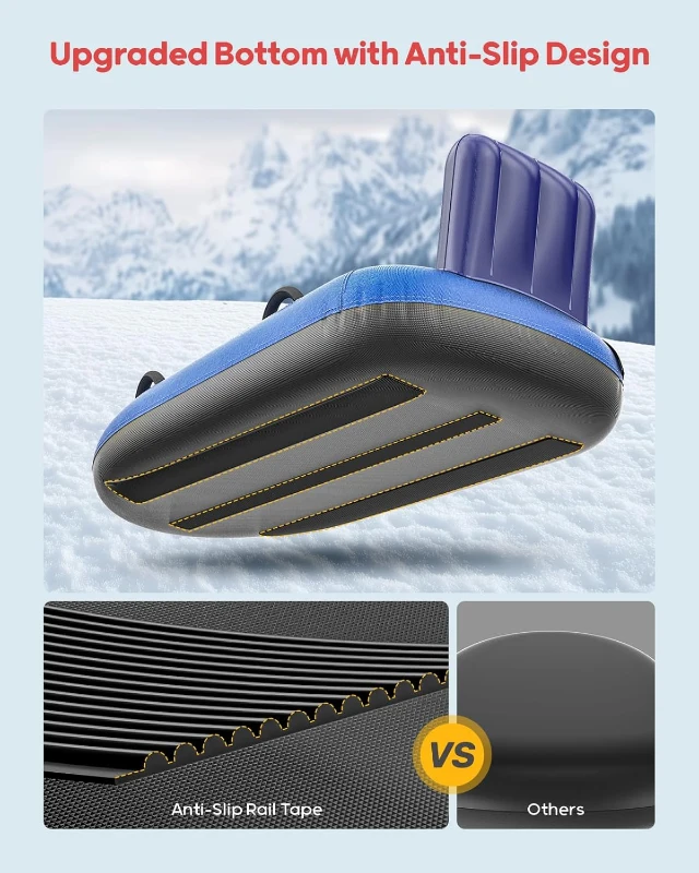 QPAU Heavy-Duty 2-Person Snow Sled with Reinforced Canvas Cover — 63.5"" x 33.5"" Inflatable Tube with Strong Handles, Family Winter Toboggan