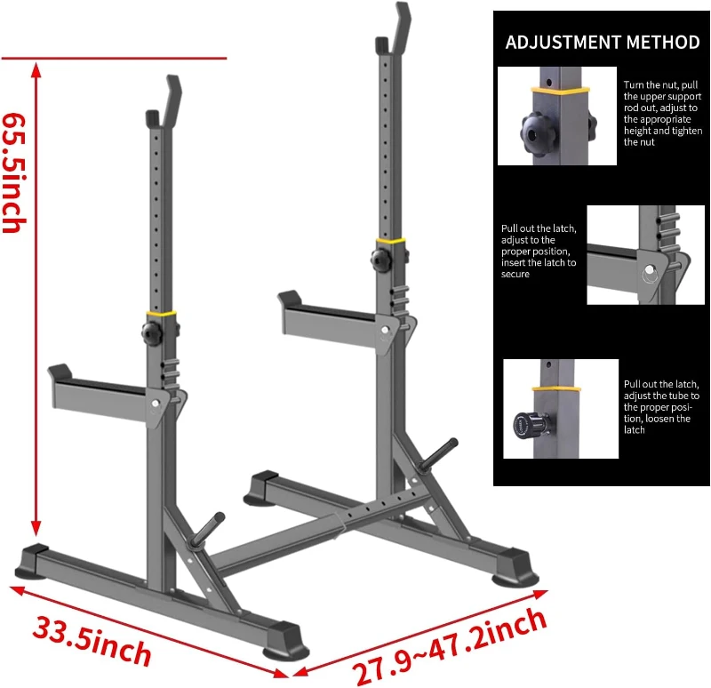 Adjustable Squat Rack — Multi-Function Barbell Rack for Home Gym, Portable Bench Press, 690 lb Capacity, 13-Height & 6-Width Positions