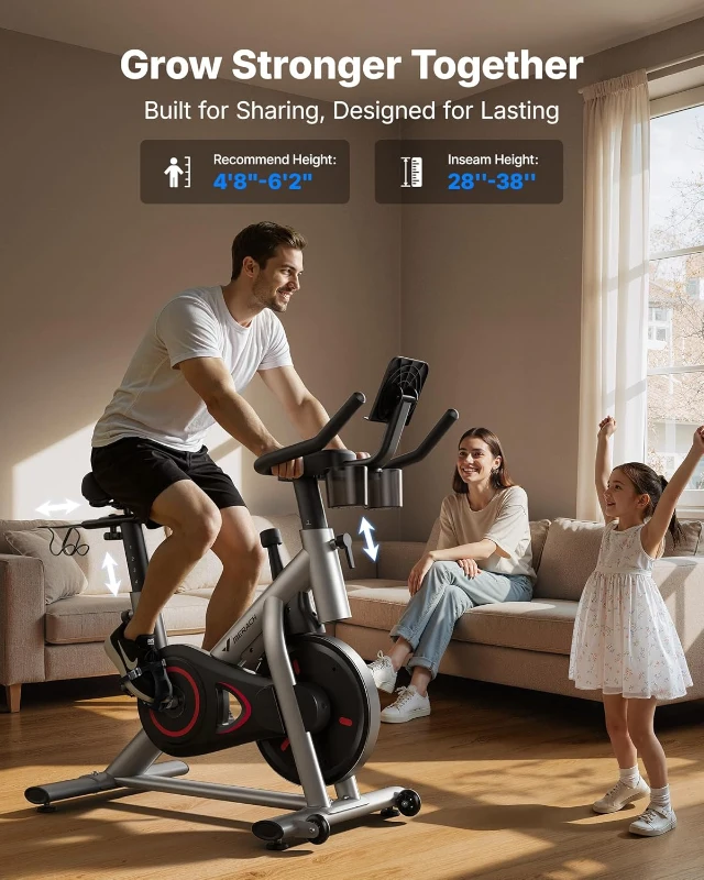 MERACH Stationary Exercise Bike with App — Brake Pad Resistance, Low-Noise Indoor Cycling, 300 lb Capacity, Tablet Mount & Guided Classes