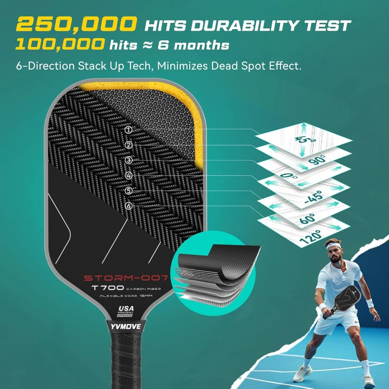 STORM 007 Pickleball Paddle — T700 Raw Carbon Face & 16 mm STR Polymer Core, Thermoformed for Spin, Power & Durability (USAPA Certified)