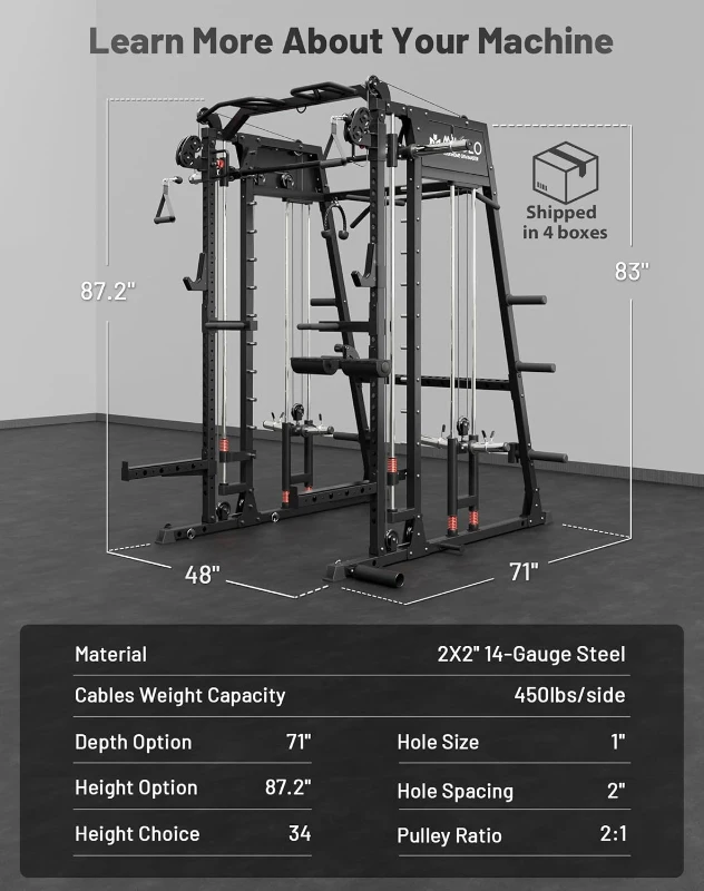 Mikolo M4 2.0 Smith Machine & Power Rack Combo with LAT Pull-Down, Dual Cable Crossover and 2200 lb Capacity