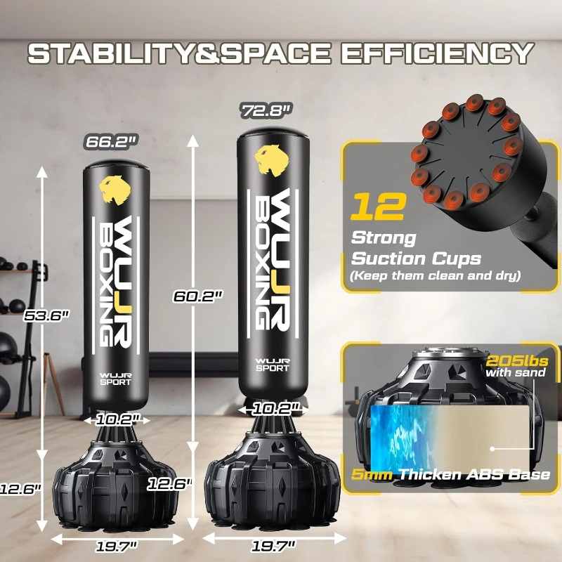 70"" Stand-Up Punching Bag with Suction Base and Protective Gloves — Heavy Kickboxing Bag for Adults & Teens