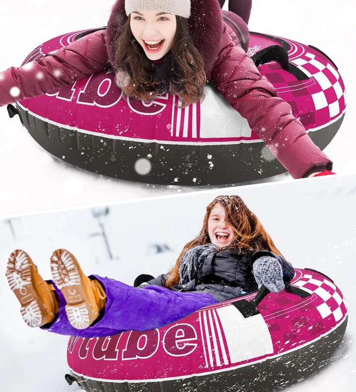 Jasonwell Heavy-Duty Snow Tube Sled — Canvas-Covered Inflatable Tube with Thick Bottom, Fast Sliding Surface, Sturdy Handles & Tow Strap, Gift-Ready Winter Toy