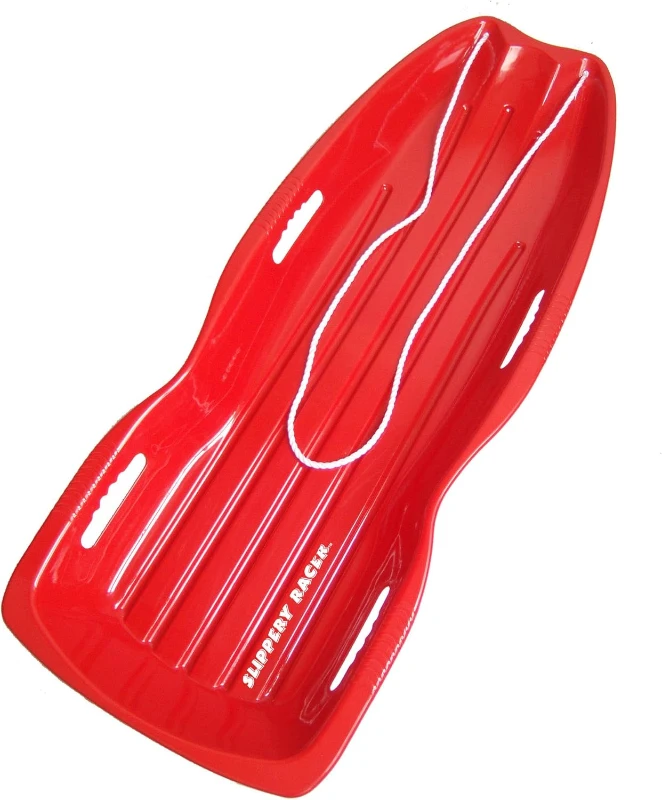 Slippery Racer Downhill Xtreme Flexible Plastic Toboggan — Adults & Kids Snow Sled for Up to 2 Riders with Pull Rope and Handles