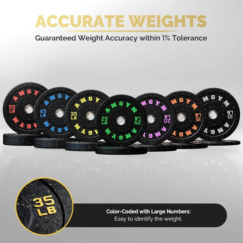 AMGYM 400 lb Bumper Plate Set — 2-Inch Olympic Rubber Plates, Recycled Rubber, Color-Coded