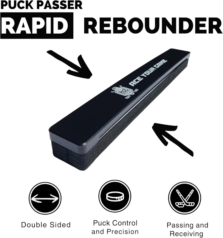 ACE HOCKEY 30"" x 60"" Shooting Pad with Puck Rebounder - 12.5 sq ft Synthetic Ice Mat & Puck Passer for One-Timers