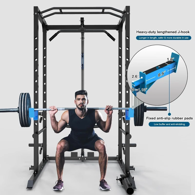 Multi-Functional Power Cage — Heavy-Duty Rack with J-Hooks, Dip Handles, Landmine, and Optional Cable Pulley System for Home Gym